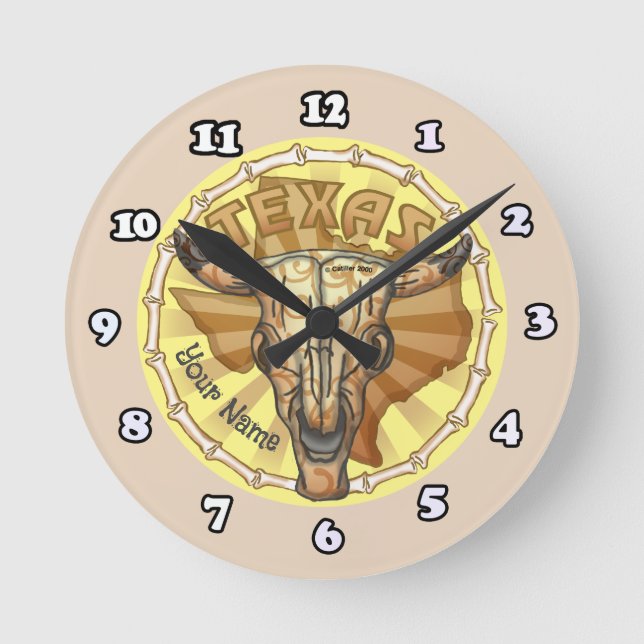  Texas Tribal Cow Skull   Round Clock (Front)