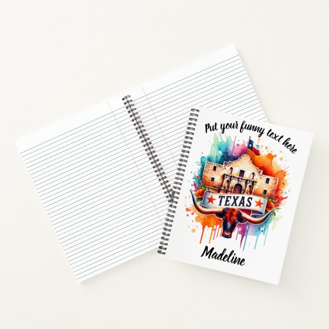 Texas tribute with Alamo and longhorn Notebook (Inside)