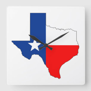 texas united states america map flag label shape square wall clock