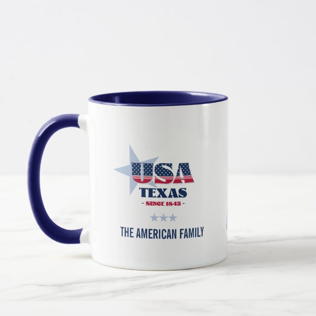 Texas USA 1845 Blue Star Personalised Mug (Left)