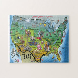 Texas USA Cartoon Map Jigsaw Puzzle