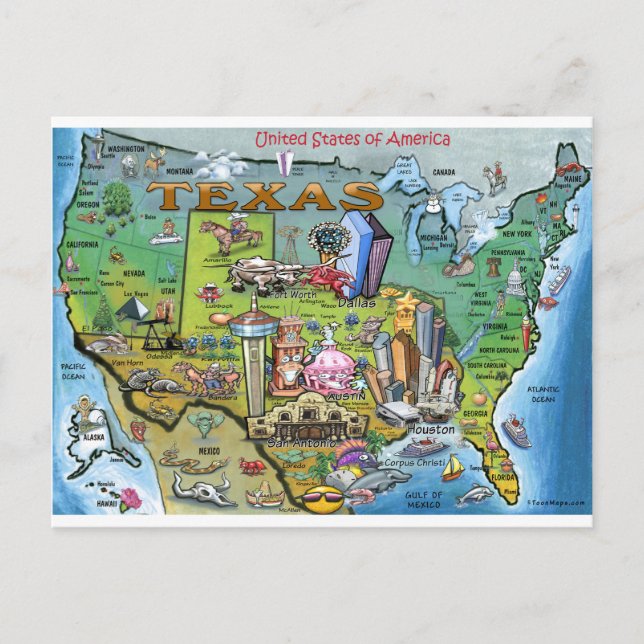 Texas USA Map Postcard (Front)