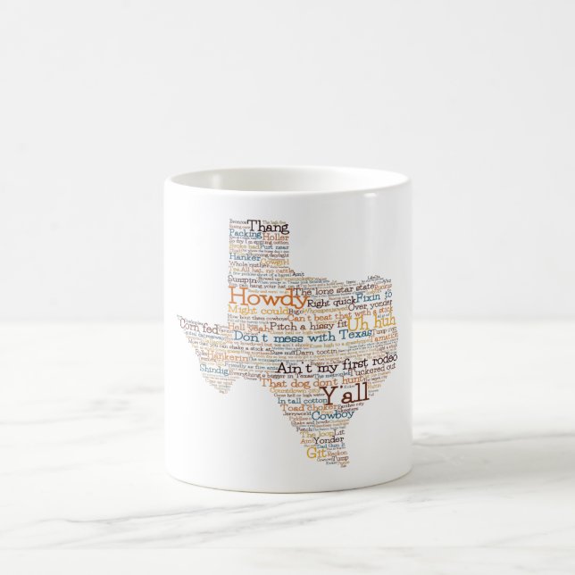 Texas USA Slang Word Art Map Coffee Mug (Center)