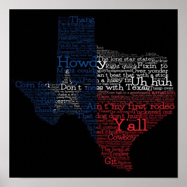 Texas USA Slang Word Art Map Poster (Front)