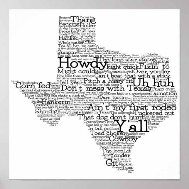Texas USA Slang Word Art Map Poster (Front)