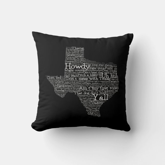 Texas USA Slang Word Art Map Throw Pillow (Front)