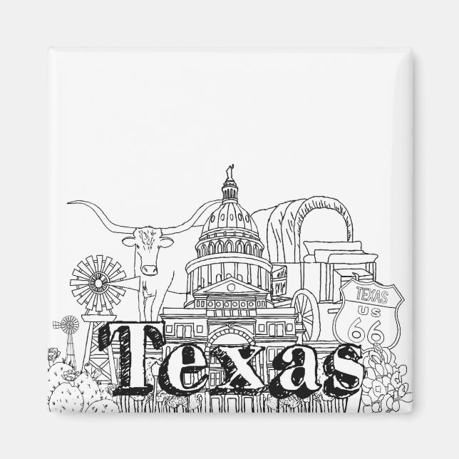Texas Vacation Art Drawing Vacation Art Traveling Magnet (Front)