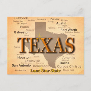 Texas Vintage Map Postcard
