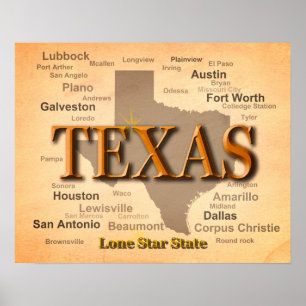 Texas Vintage Map Poster
