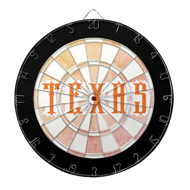 TEXAS Vintage Rustic Style Orange Text Dartboard (Front)