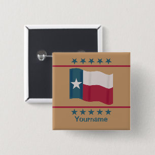 Texas Waving Lone Star Name Badge Tan Customisable