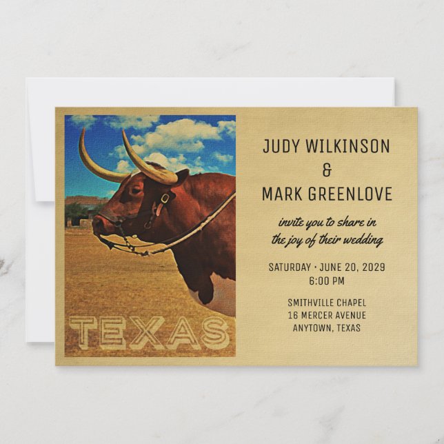 Texas Wedding Invitation Vintage Country Western (Front)
