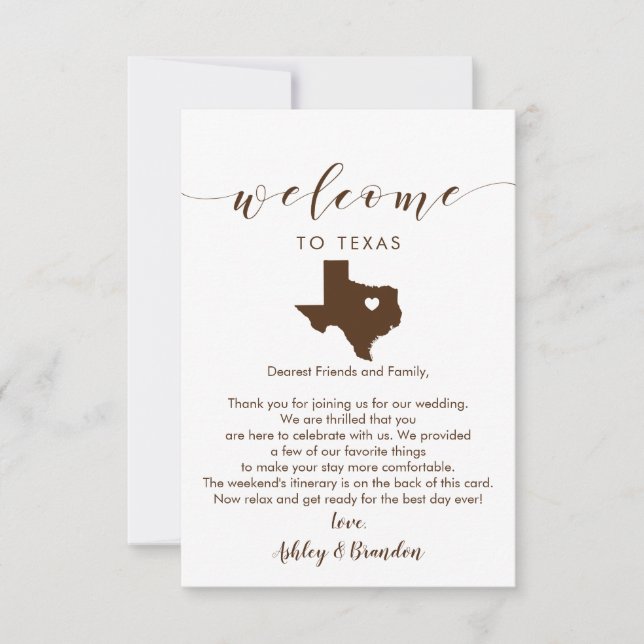 Texas Wedding Welcome Card, Letter and Itinerary (Front)