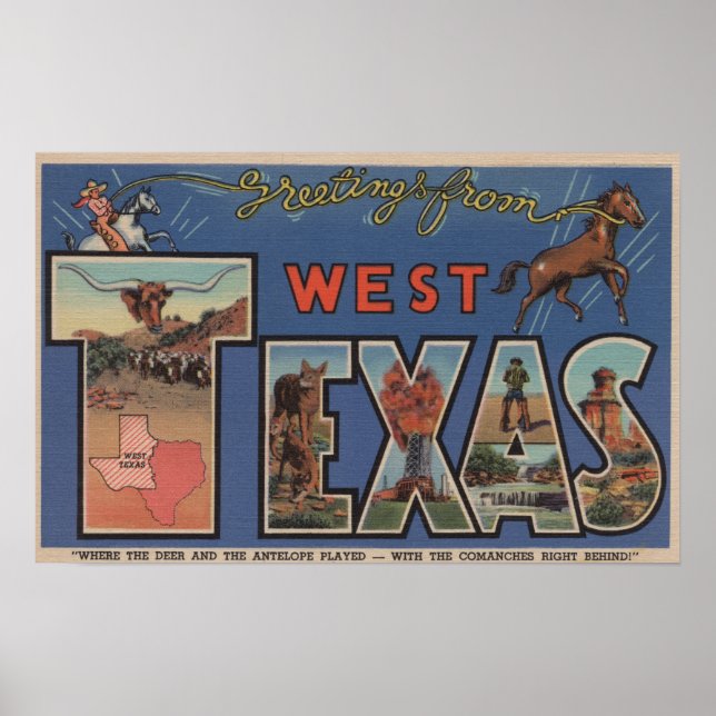 Texas (Western)Large Letter Scenes Poster (Front)