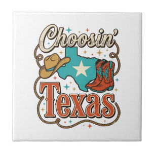 Texas Western Vintage Cowgirl Graphic T-Shirt Desi Ceramic Tile