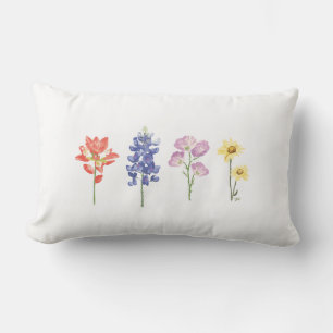 Texas Wild Flowers - Indian Paintbrush, Bluebonnet Lumbar Cushion