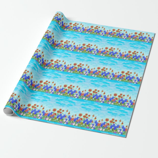 Texas wildflower bluebonnet wrapping paper (Unrolled)