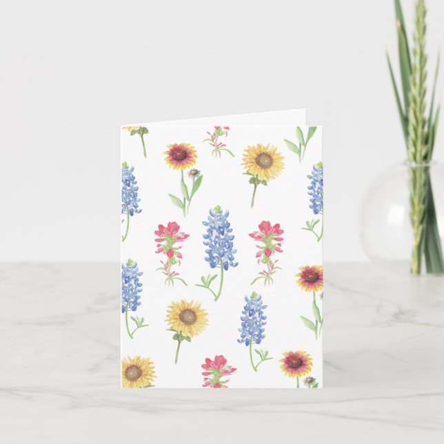 Texas Wildflower Pattern Blank Note Card (Front)
