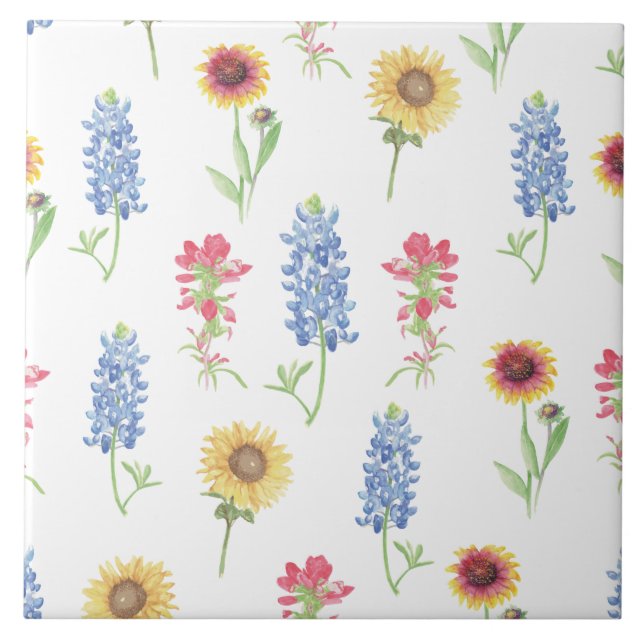 Texas Wildflower Pattern Ceramic Tile (Front)