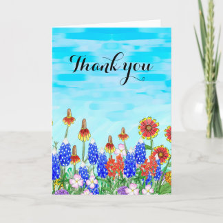 Texas wildflowers Thank You card with bluebonnets