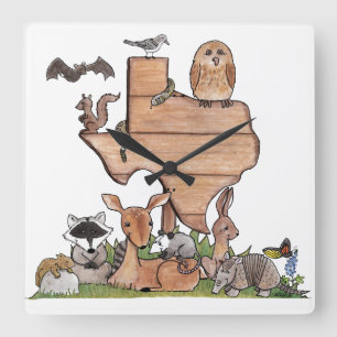 Texas Wildlife Square Wall Clock