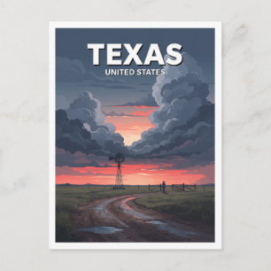 Texas Windmill and Prairie Storm Childress Postcard