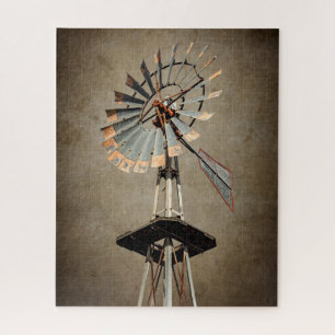 Texas Windmill on Sepia Textured Background Jigsaw Puzzle