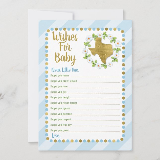 Texas Wishes For Baby Shower Game Blue Gold Invitation (Front)
