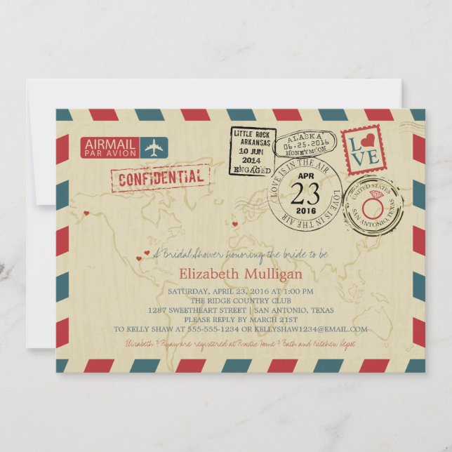 TEXAS World Traveller Airmail | Bridal Shower Invitation (Front)