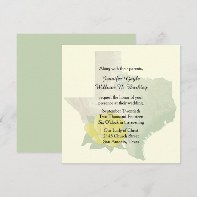 Texas Yellow Rose Wedding Invitation (Front/Back)