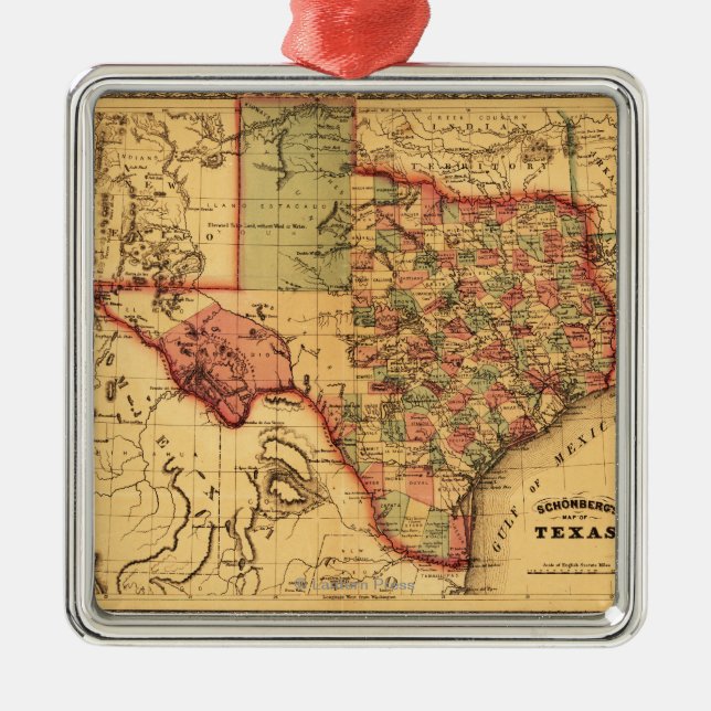 TexasPanoramic Map Metal Tree Decoration (Front)