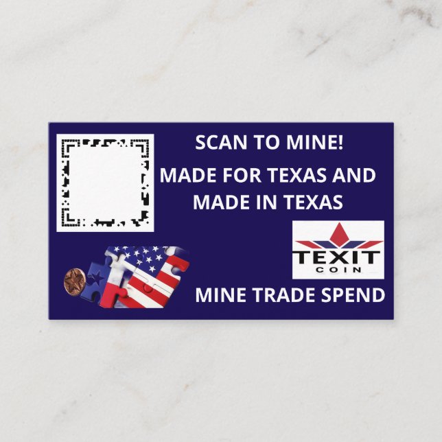 TeXit Coin Dark  Blue Blue QR Code Business Card (Front)