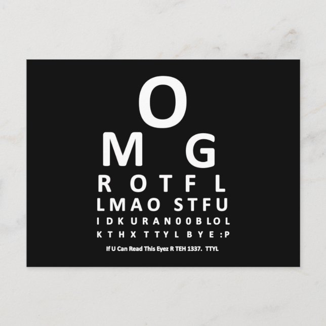 Text Addict's Eye Chart Postcard (Front)