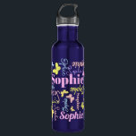 Text and colourful butterflies girls name Sophie  710 Ml Water Bottle<br><div class="desc">Typographical text custom girls name water bottle with butterfly graphics in,  pink,  lime green,  yellow,  blue and light purple. add your own name to this fun drinks container. Personalise with your own choice of short name,  currently reads Sophie. Ideal for school. Exclusively designed by Sarah Trett for www.mylittleeden.com</div>