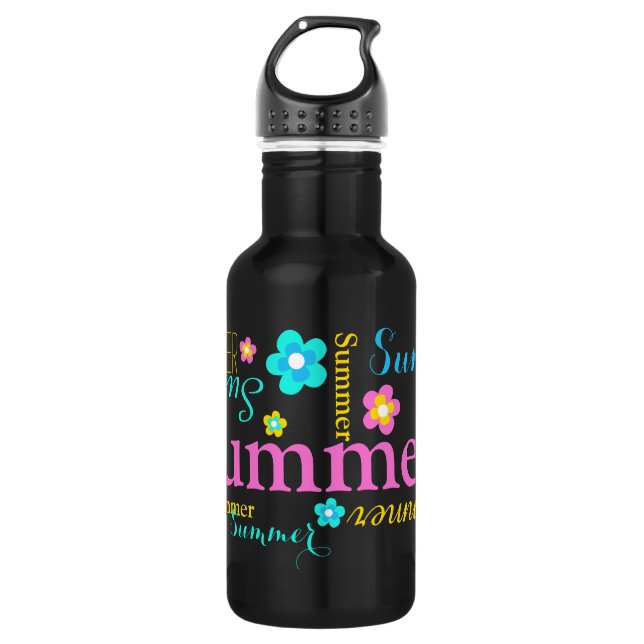 Text and flowers girls name summer water bottle (Front)