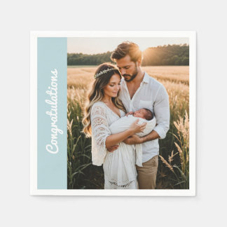 text and photo custom personalised party blue  napkin