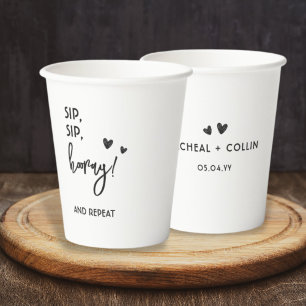 Text Based Black and White Modern Simple Wedding Paper Cups