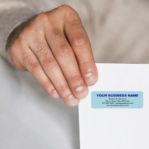 Text Based Brand on Light Blue Return Address Label