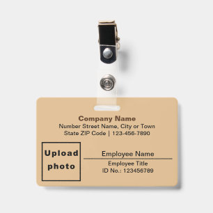Text Based W/ Employee Photo Rectangle Light Brown ID Badge