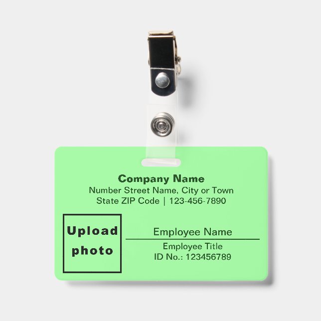 Text Based W/ Employee Photo Rectangle Light Green ID Badge (Front with Clip)