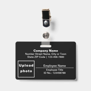Text Based With Employee Photo Rectangle Black ID Badge
