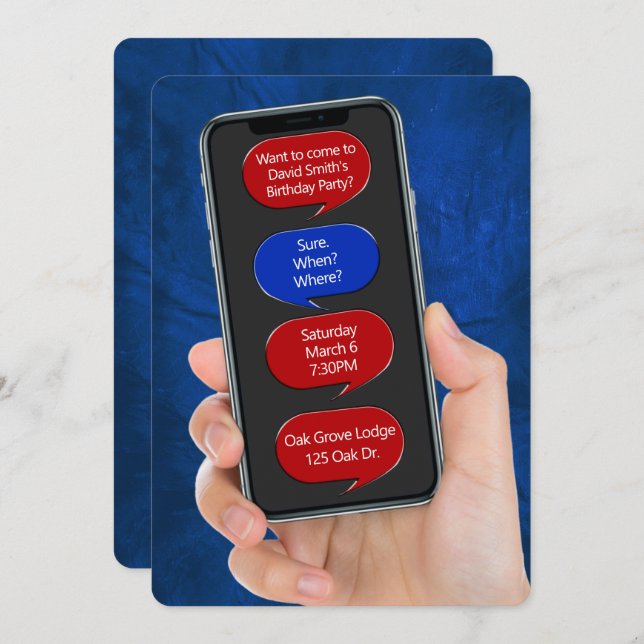 Text Bubbles for Birthday Party Message  Invitation (Front/Back)