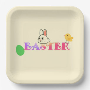Text, bunny and chic Easter themed Paper Plate