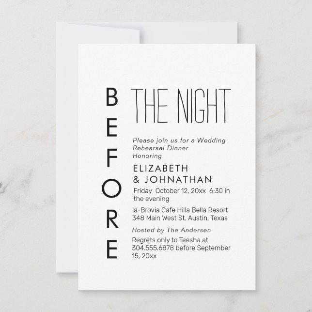 Text Calligraphy The Night Before Invitation (Front)
