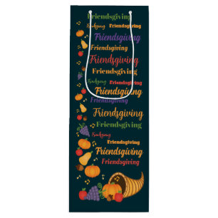 Text Colourful Cornucopia Friendsgiving Party Wine Gift Bag