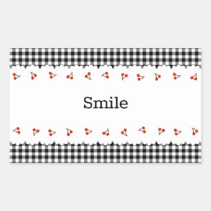 Text Custom Cherry & Check (Black) rectangular s Sticker