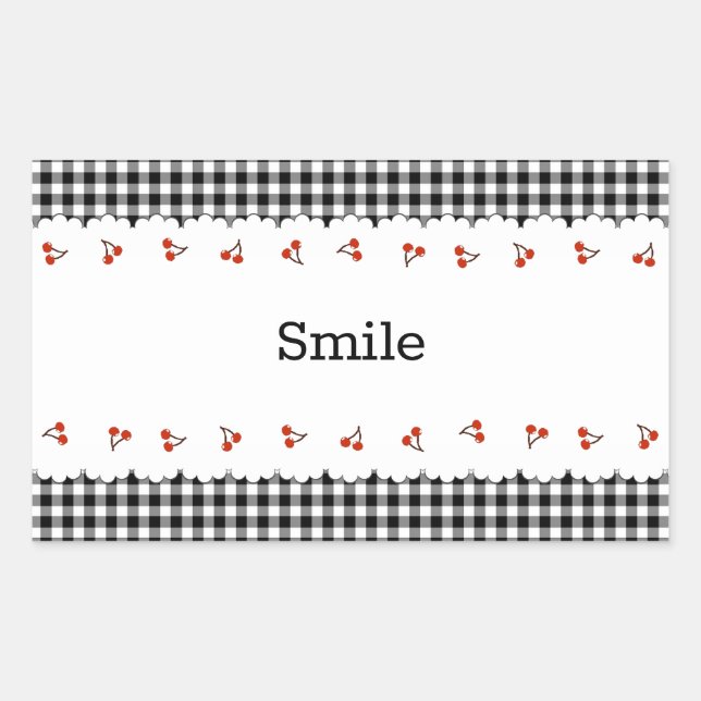 Text Custom Cherry & Check (Black) Rectangular Sea Sticker (Front)