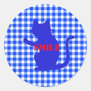 Text Customization CAT Check Blue Classic Round Sticker