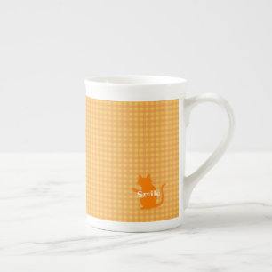 Text Customization CAT Check Orange Bone China Mug
