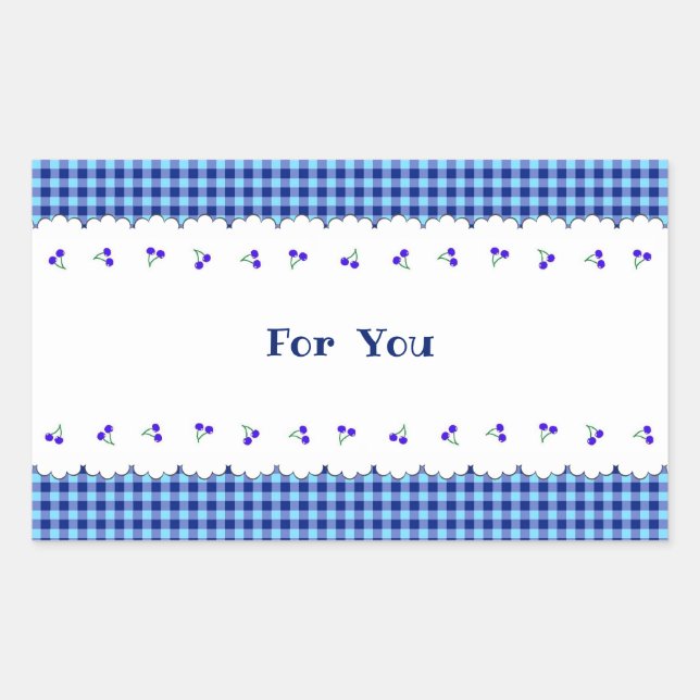 Text Customization Cherry Check Blue Rectangular S Sticker (Front)